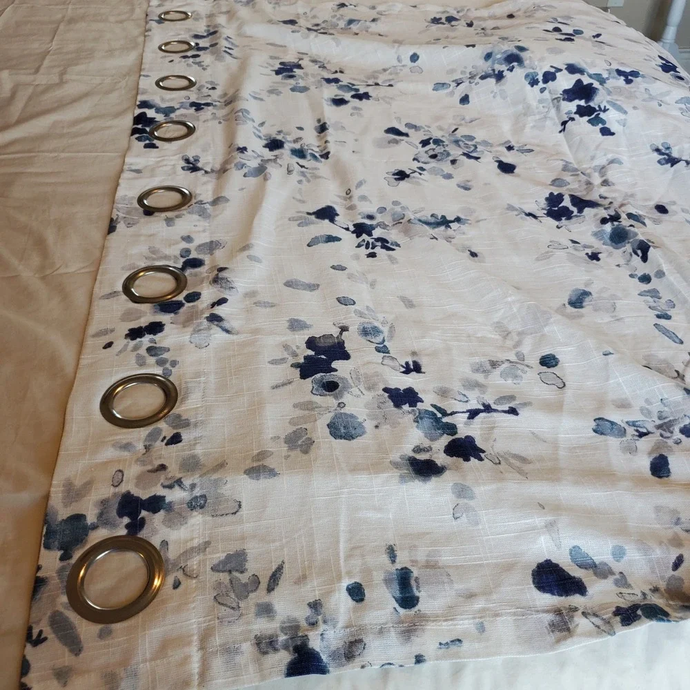 Fieldcrest Blue Watercolor Floral Sheer Grommet Curtain Panel 100% Cotton 50x95